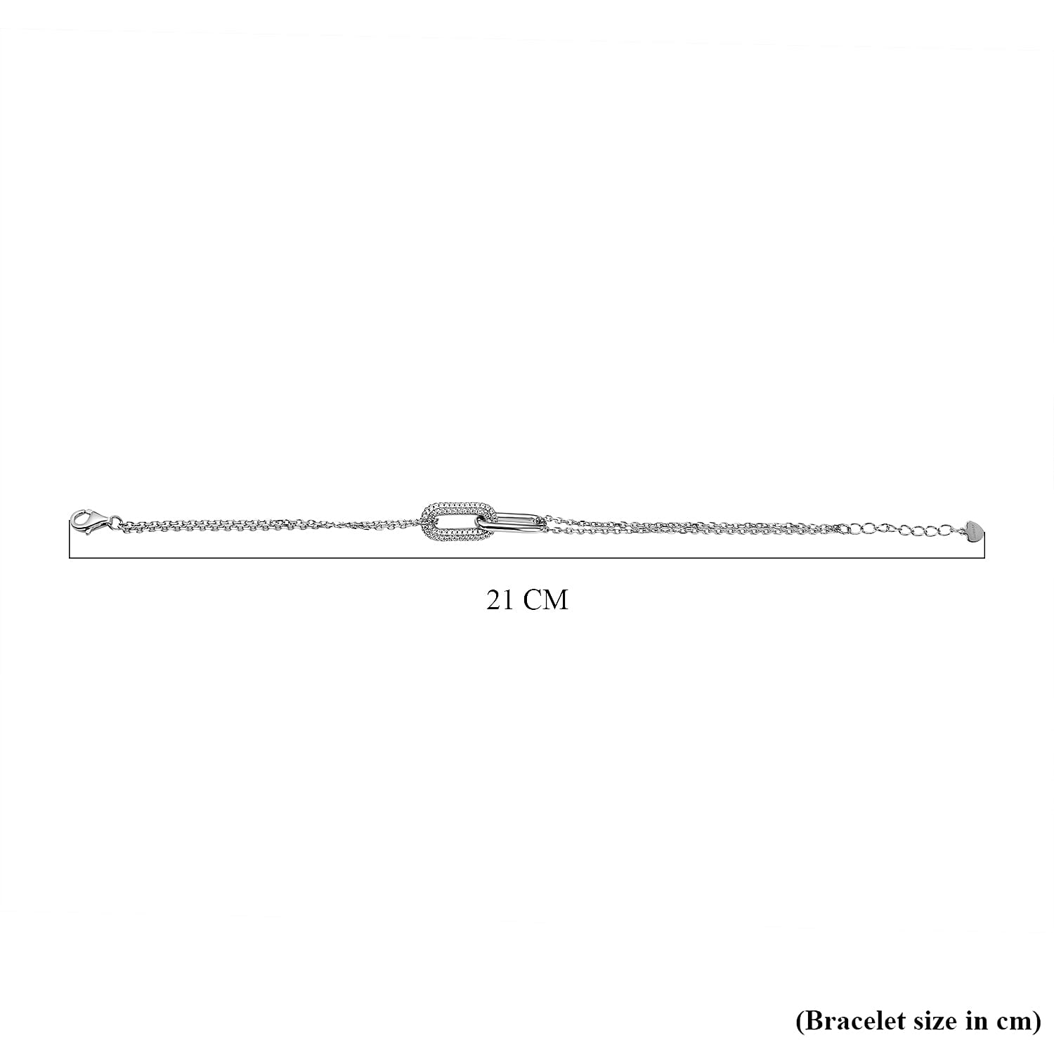 Lustro Stella - Cubic Zirconia Pave Link Bracelet (Size - 8 Inch Ext.) in Rhodium Overlay Sterling Silver