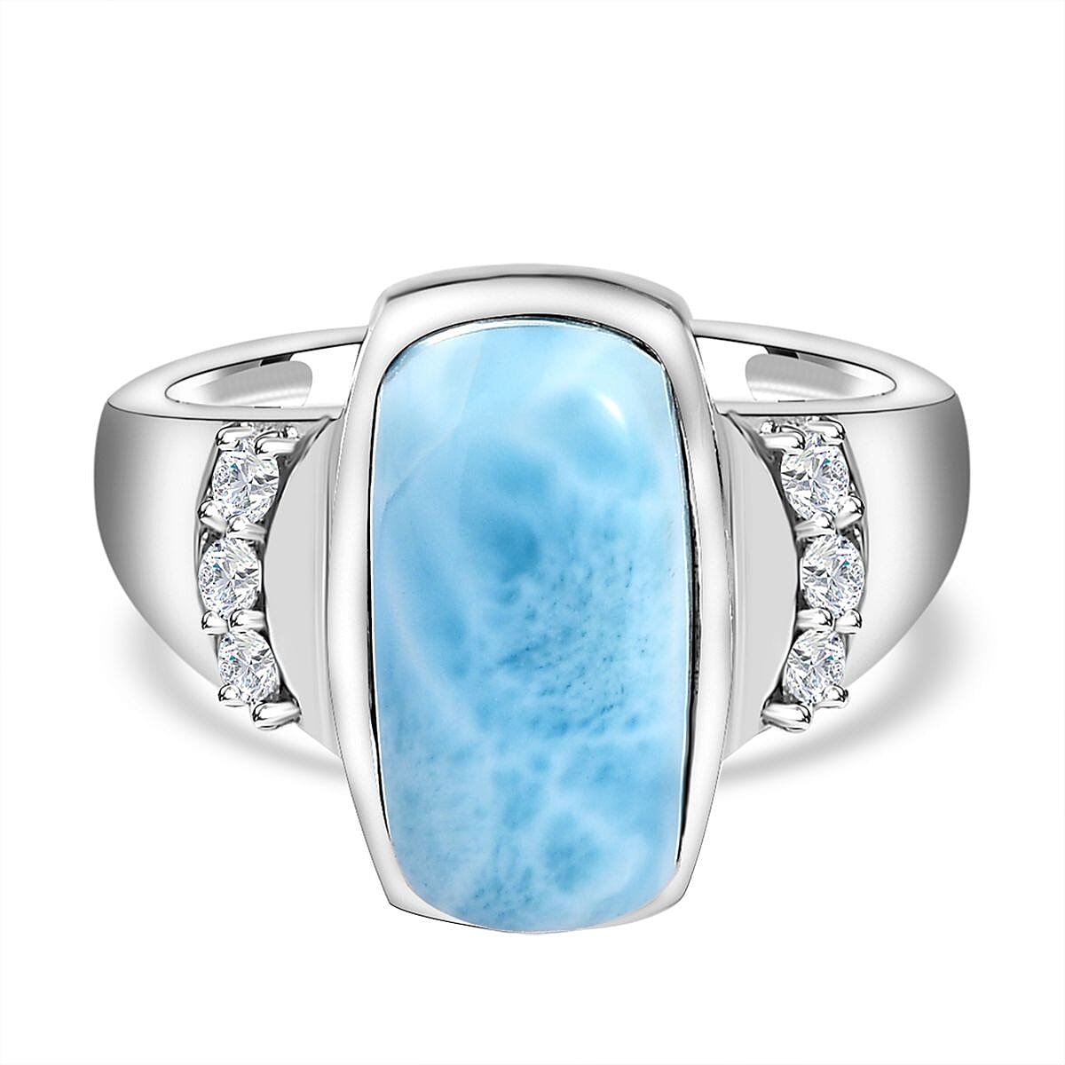 Larimar and Natural Zircon Ring in Platinum Overlay Sterling
