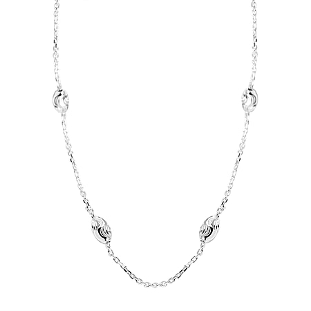 Italian Made Closeout - Rhodium Overlay Sterling Silver Diamond Cut Ball Necklace (Size - 18)