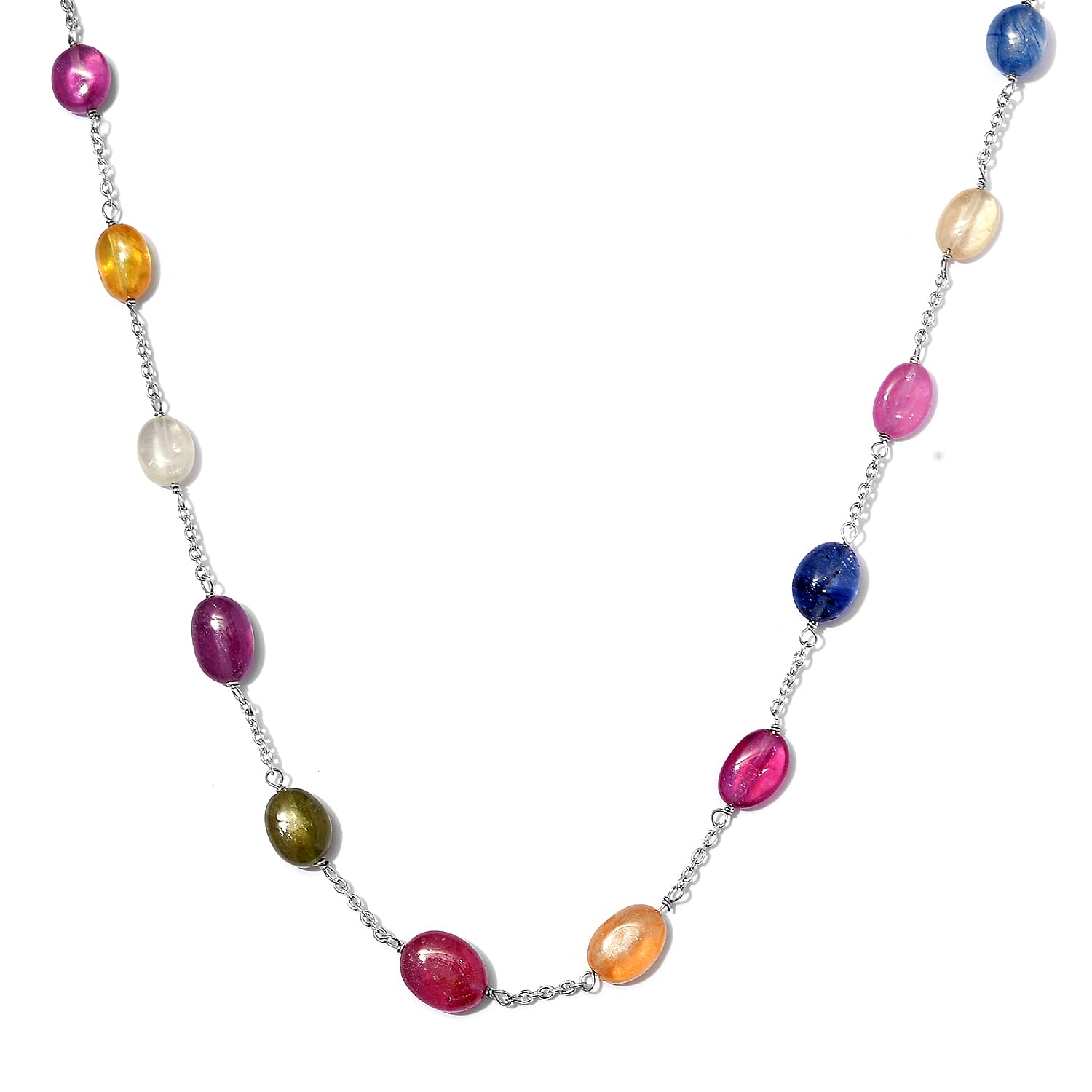 Close Out- Very Rare Multi Sapphire Necklace (Size - 24) in Platinum Overlay Sterling Silver 60.00 Ct.