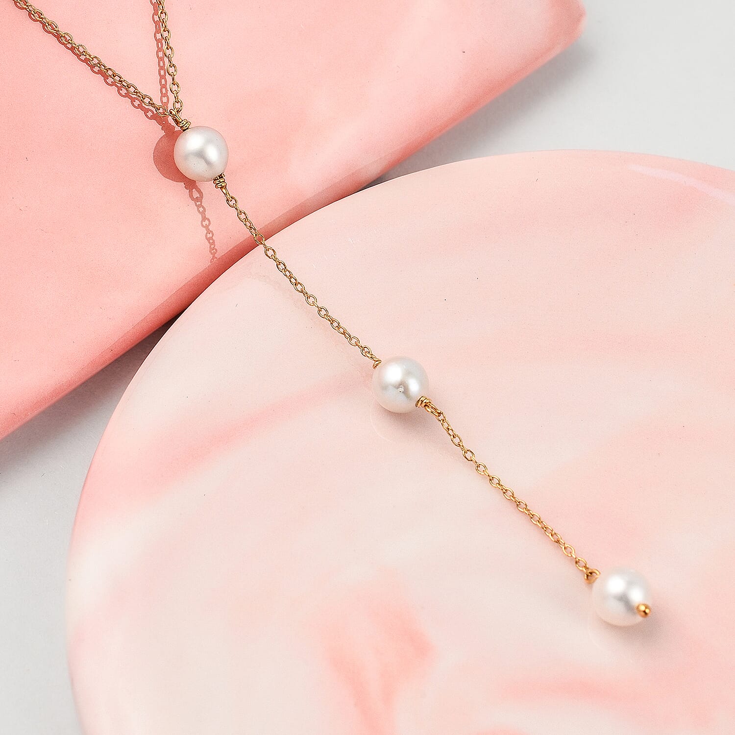 9K Yellow Gold Drop 3 Pearl Necklace (Size - 17-18)