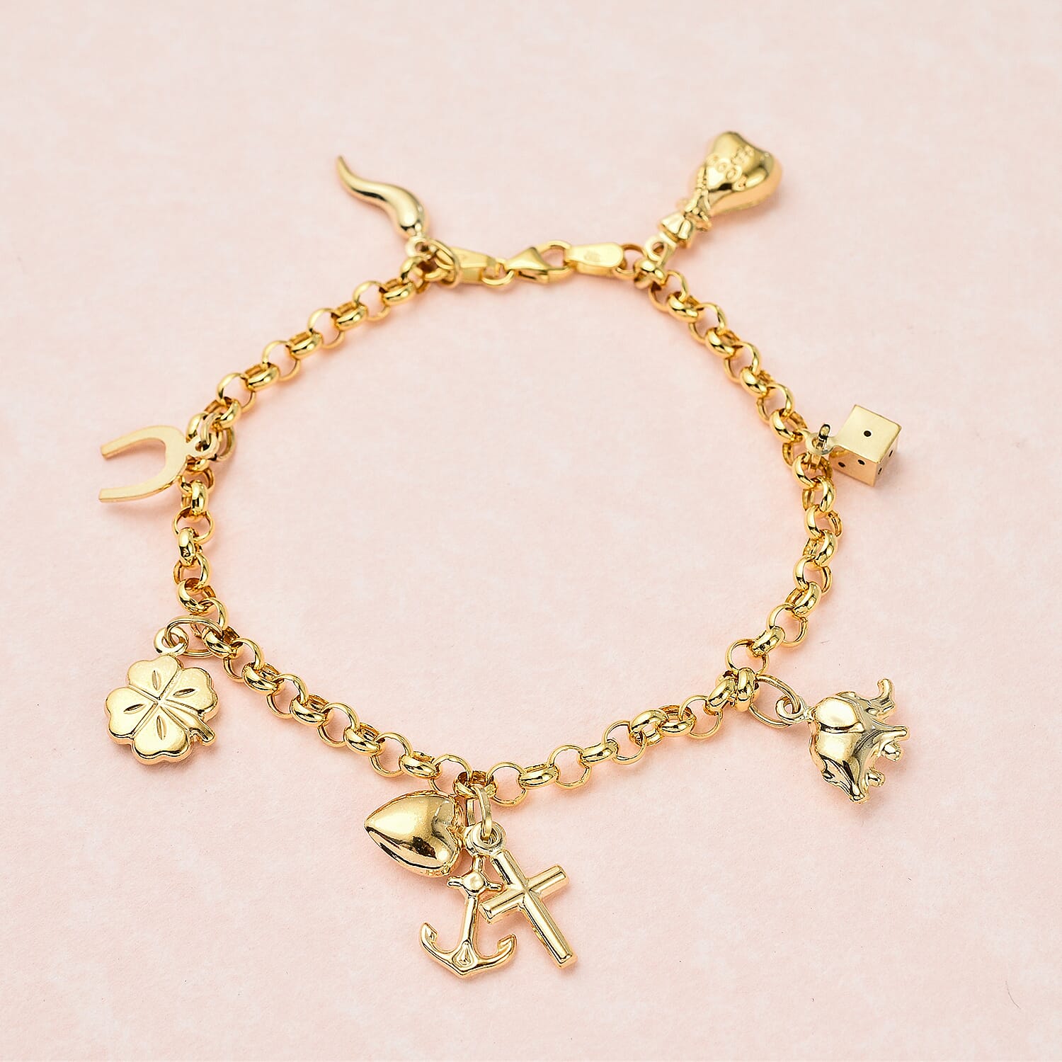 Designer Inspired- 9K Yellow Gold Charm Bracelet (Size - 7), Gold Wt. 4.20 Gms