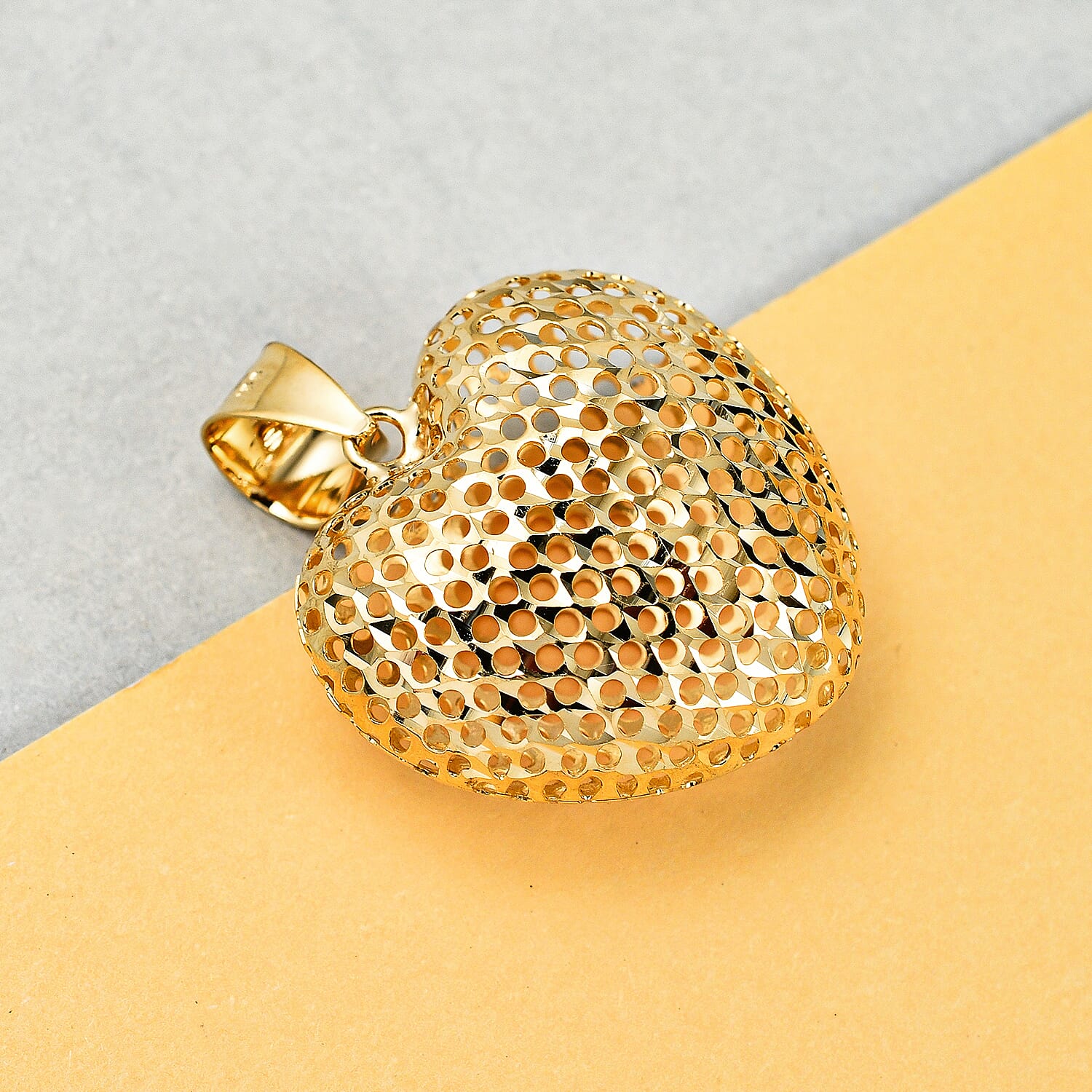 Designer Inspired- 9K Yellow Gold Mesh Heart Pendant