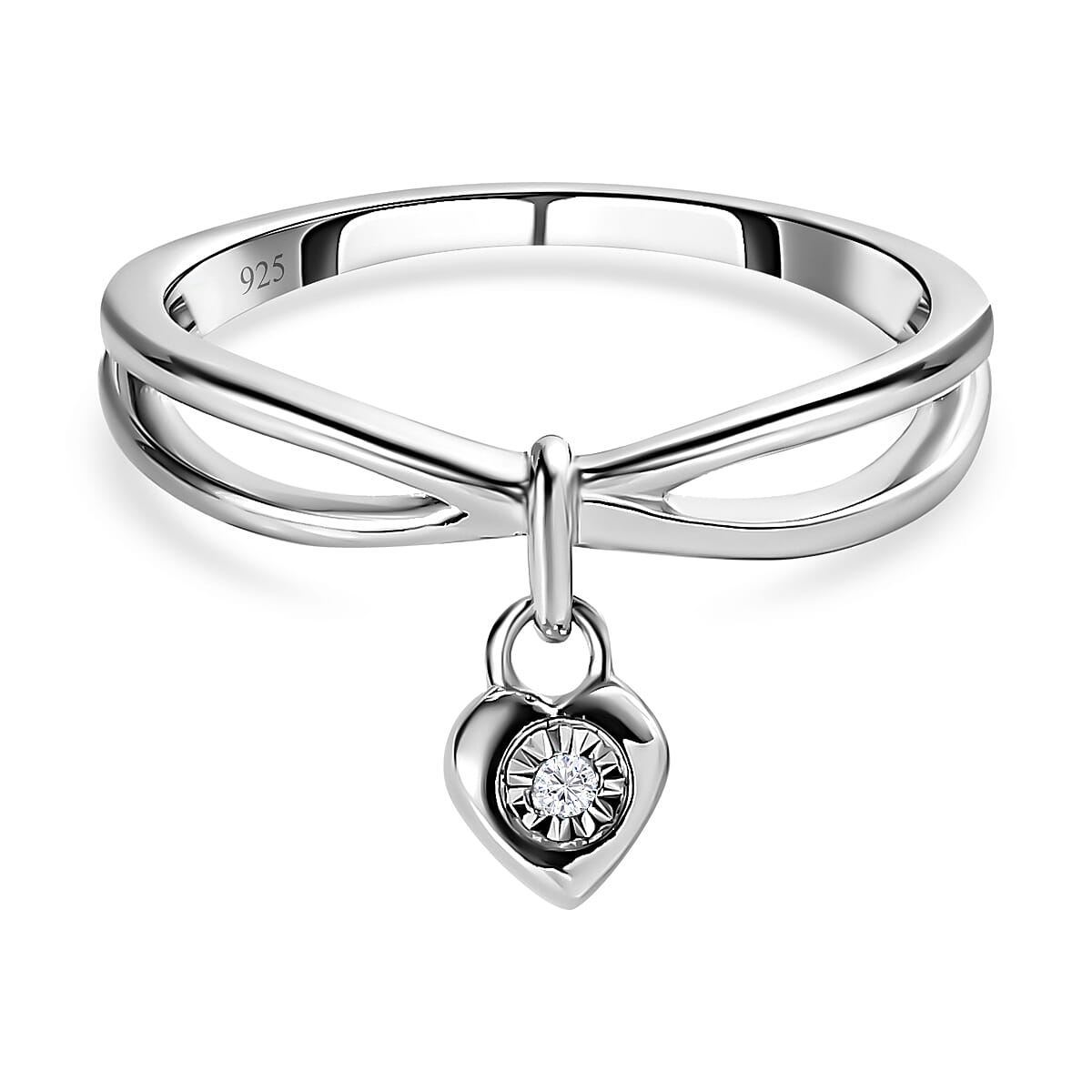 Diamond Heart Solitaire Ring in Platinum Overlay Sterling Silver