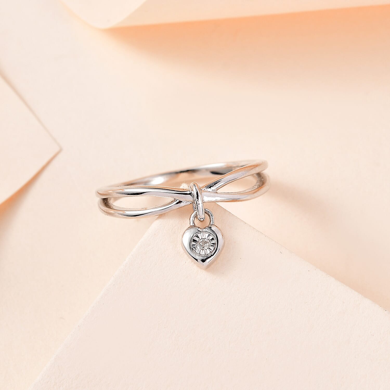 Diamond Heart Solitaire Ring in Platinum Overlay Sterling Silver