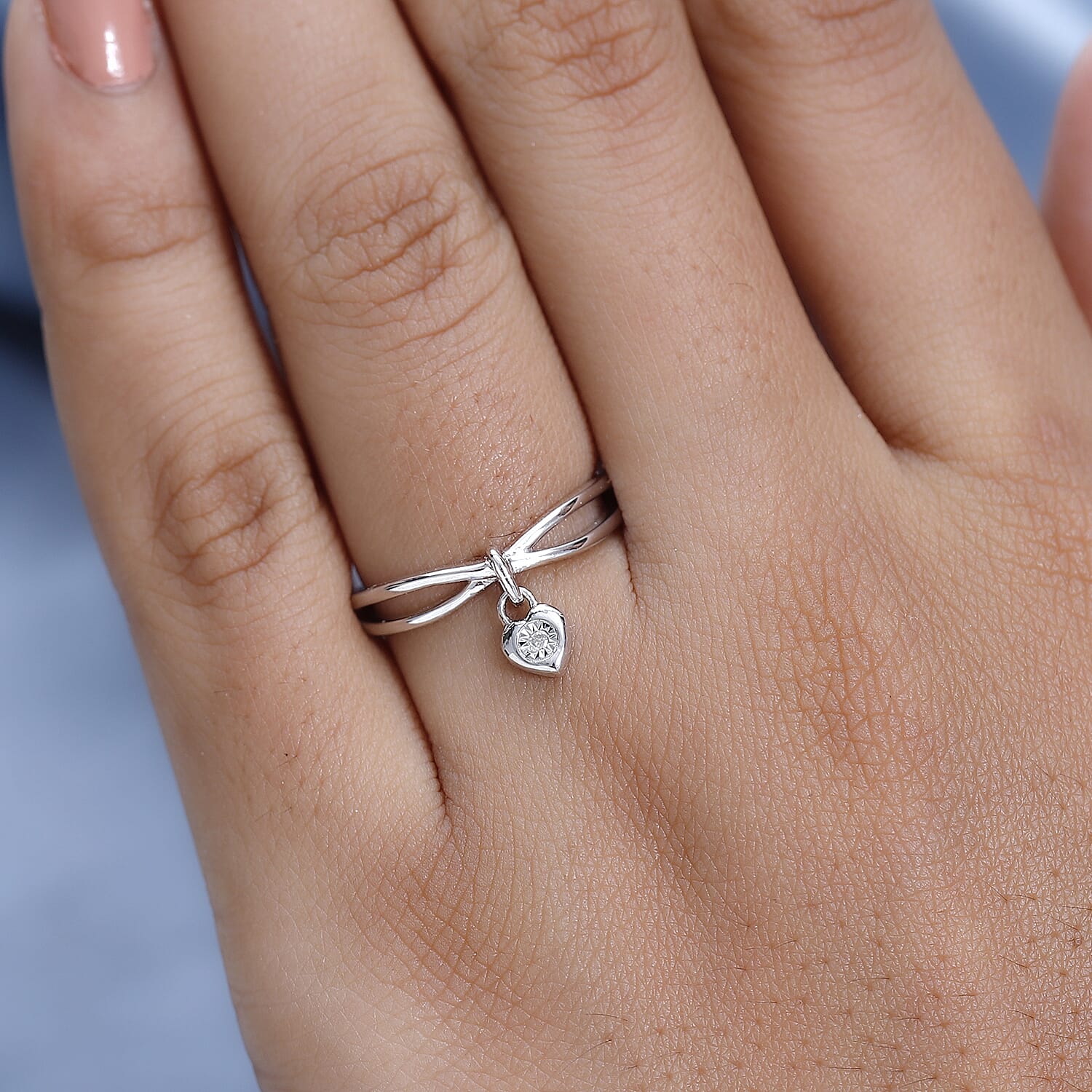 Diamond Heart Solitaire Ring in Platinum Overlay Sterling Silver