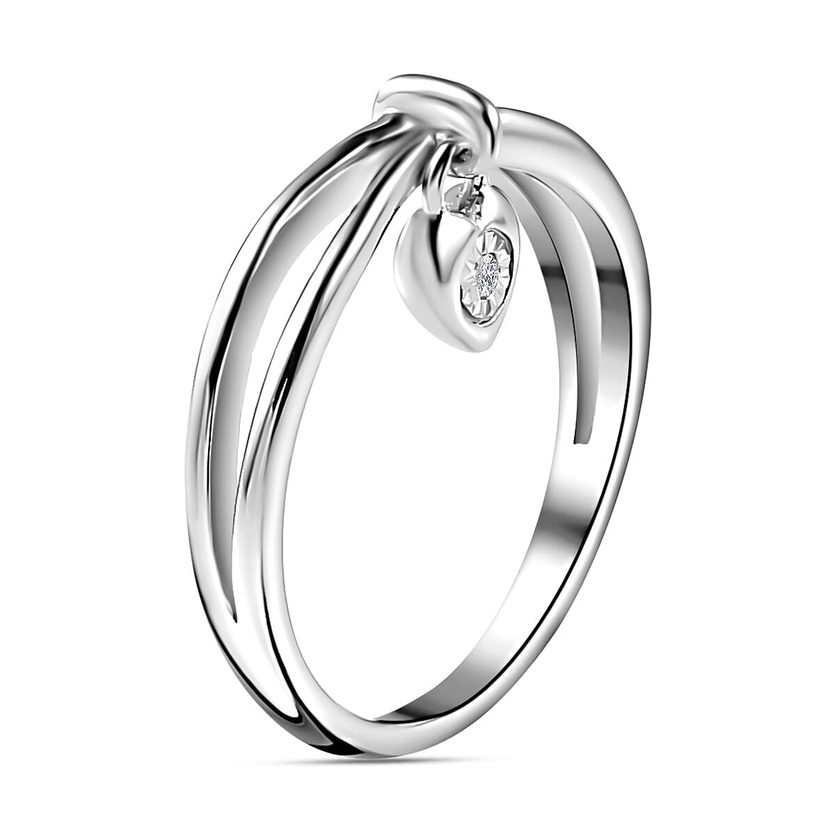 Diamond Heart Solitaire Ring in Platinum Overlay Sterling Silver
