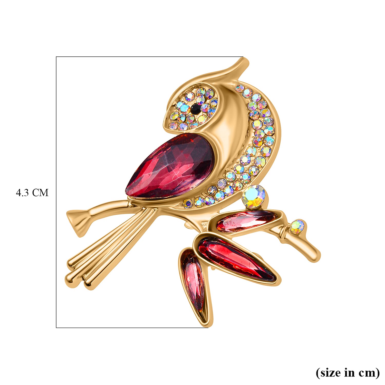 Multi Colour Austrian Crystal Bird Brooch in Yellow Gold Tone