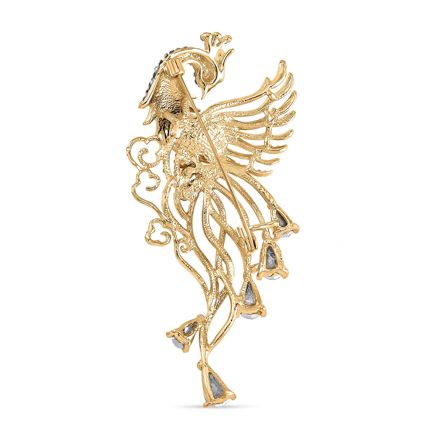 Multi Colour Austrian Crystal Peacock Brooch in Yellow Gold Tone