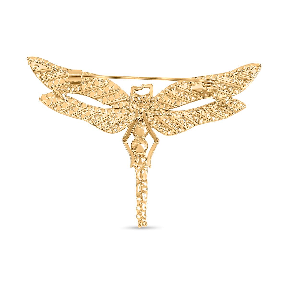 Austrian Black Crystal & White Crystal Dragonfly Brooch in Yellow Gold Tone