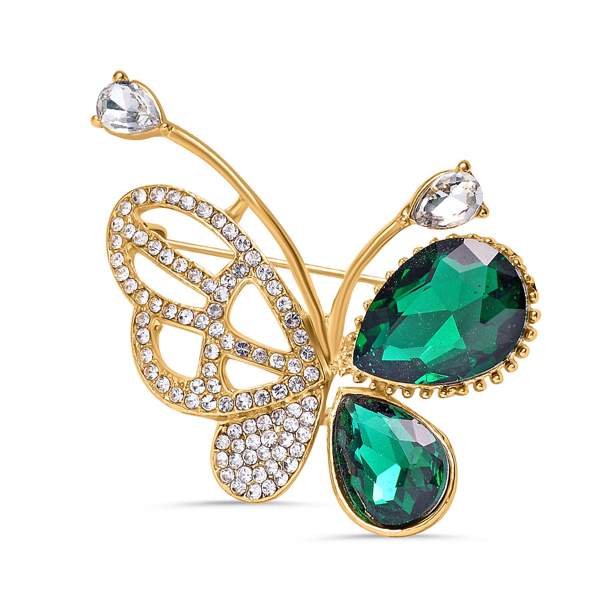 Neon Green Austrian Crystal & White Austrian Crystal Butterfly Brooch