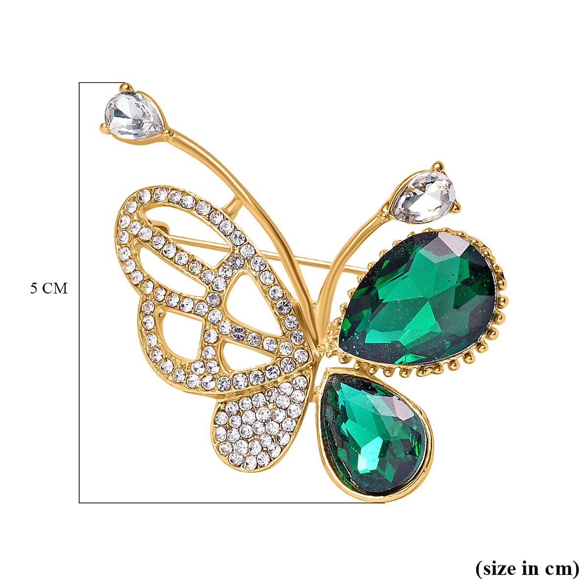 Neon Green Austrian Crystal & White Austrian Crystal Butterfly Brooch