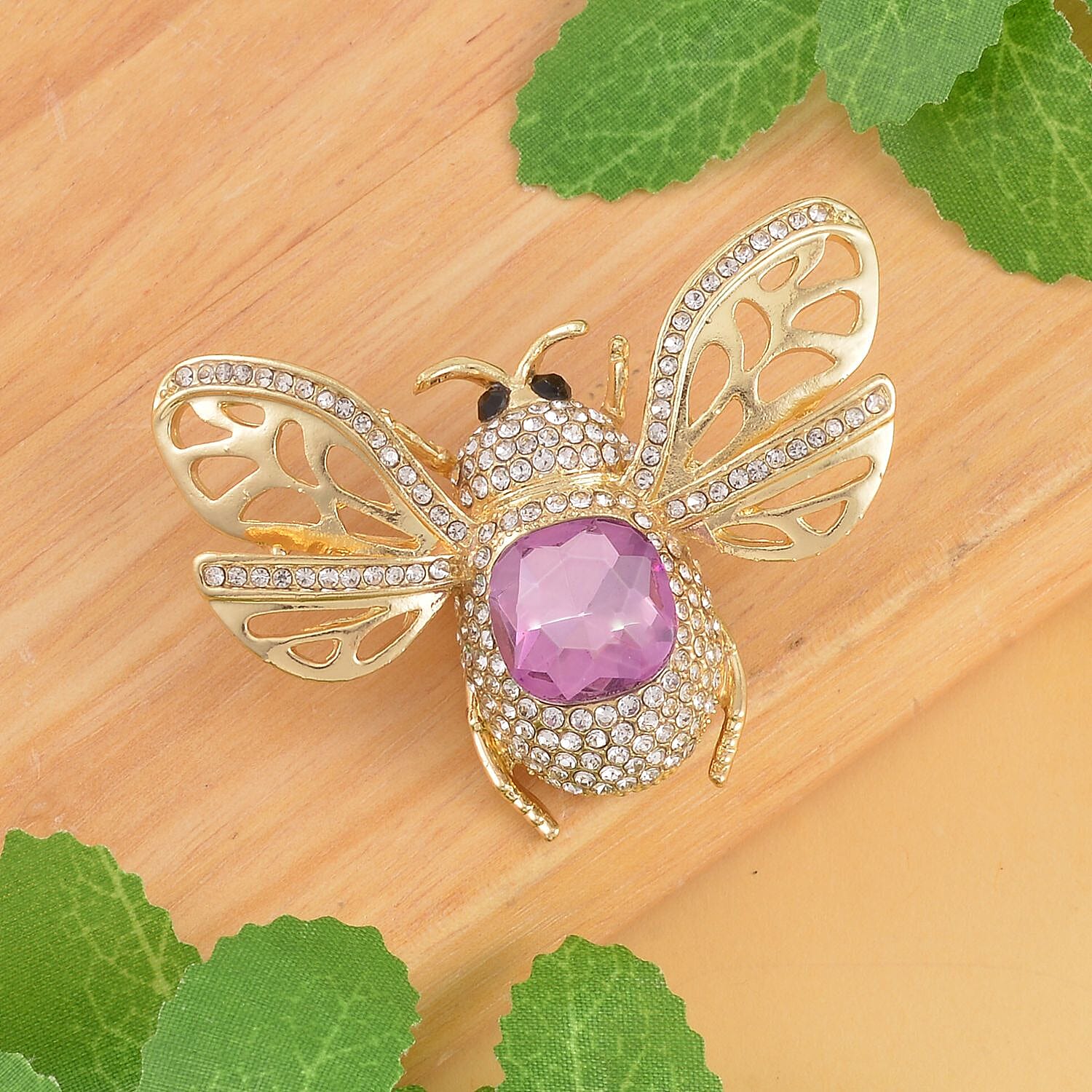 Multi Colour Austrian Crystal Bumblebee Brooch in Yellow Gold Tone