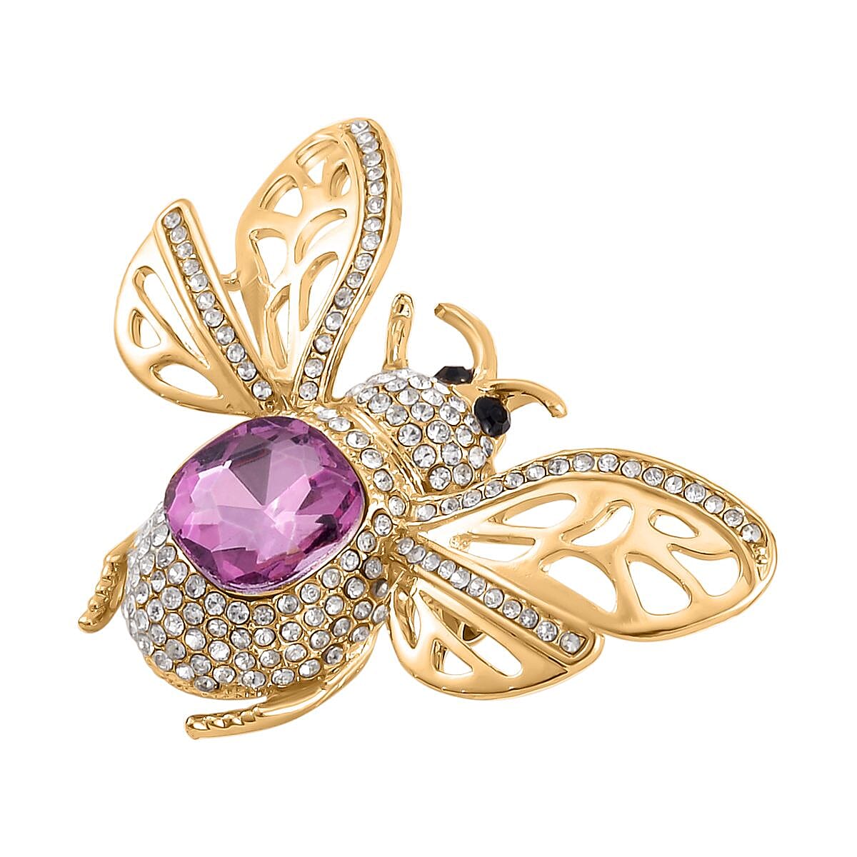 Multi Colour Austrian Crystal Bumblebee Brooch in Yellow Gold Tone