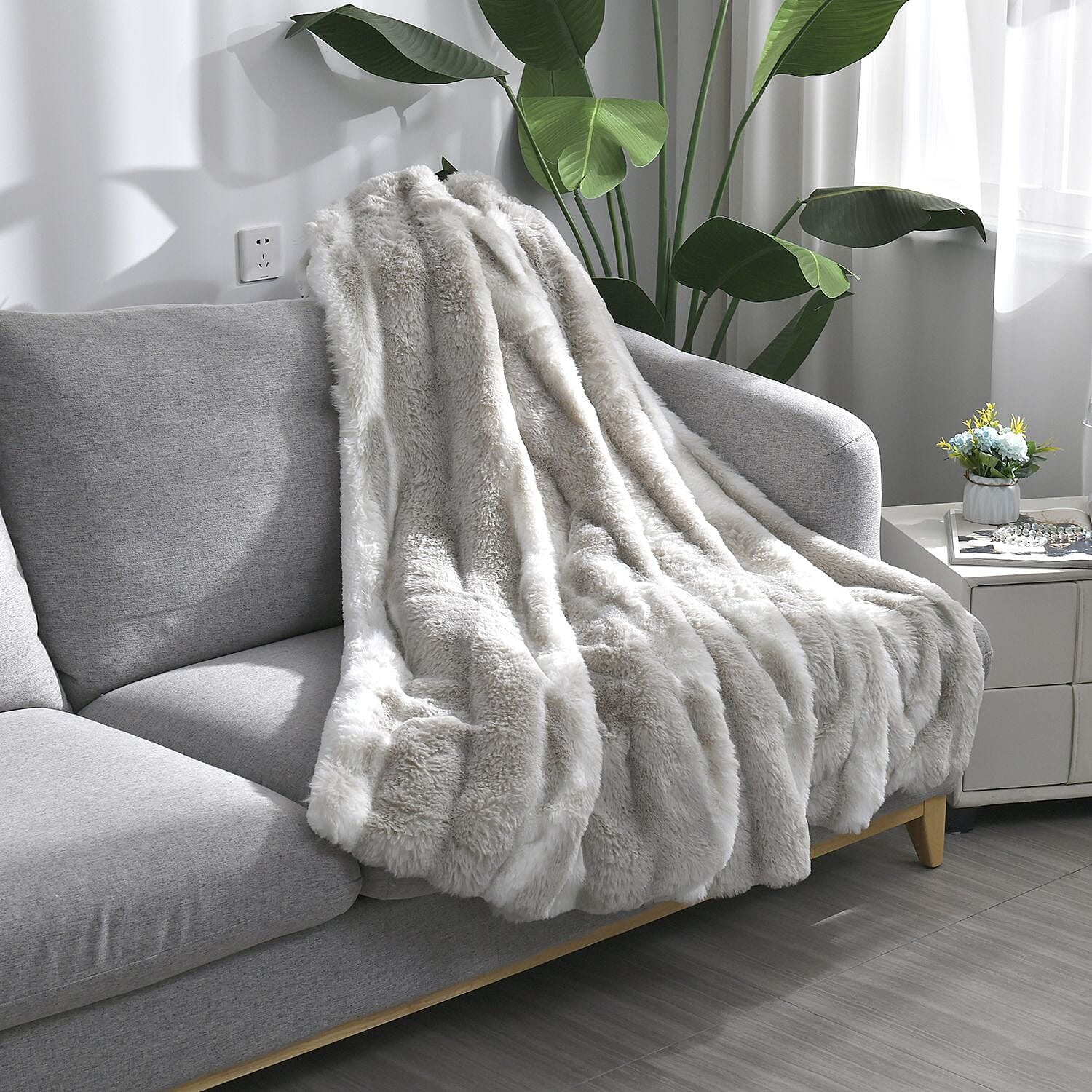 The Most Sumptuous Blanket at TJC Ever - 700GSM Double Layer Faux Rabbit Fur Sherpa Blanket (Size 200x150cm) - Grey