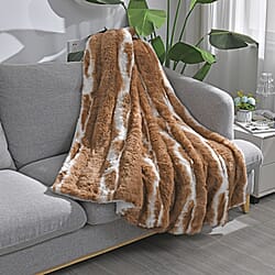 700GSM Double Layer Faux Rabbit Fur Sherpa Blanket - Brown