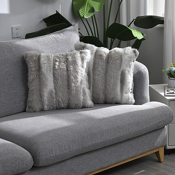 Set of 2 Super Soft Faux Chinchilla Fur Sherpa Lined Cushion Covers ...