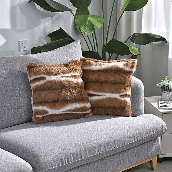 Set of 2 Super Soft Faux Chinchilla Fur Sherpa Lined Cushion Covers ...