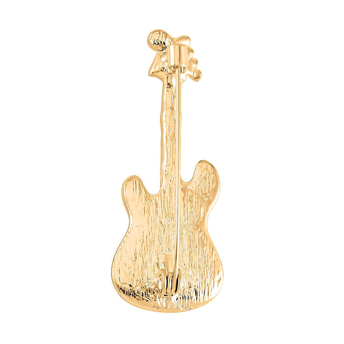 Mother of Pearl & White Austrian Crystal Guitar Brooch in Yellow Gold Tone