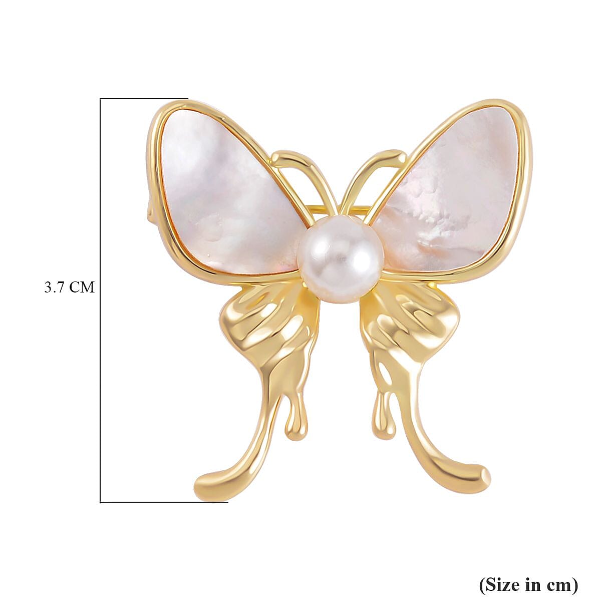 White Shell Pearl Butterfly Brooch in Yellow Gold Tone White Shell Pearl Butterfly Brooch in Yellow Gold Tone