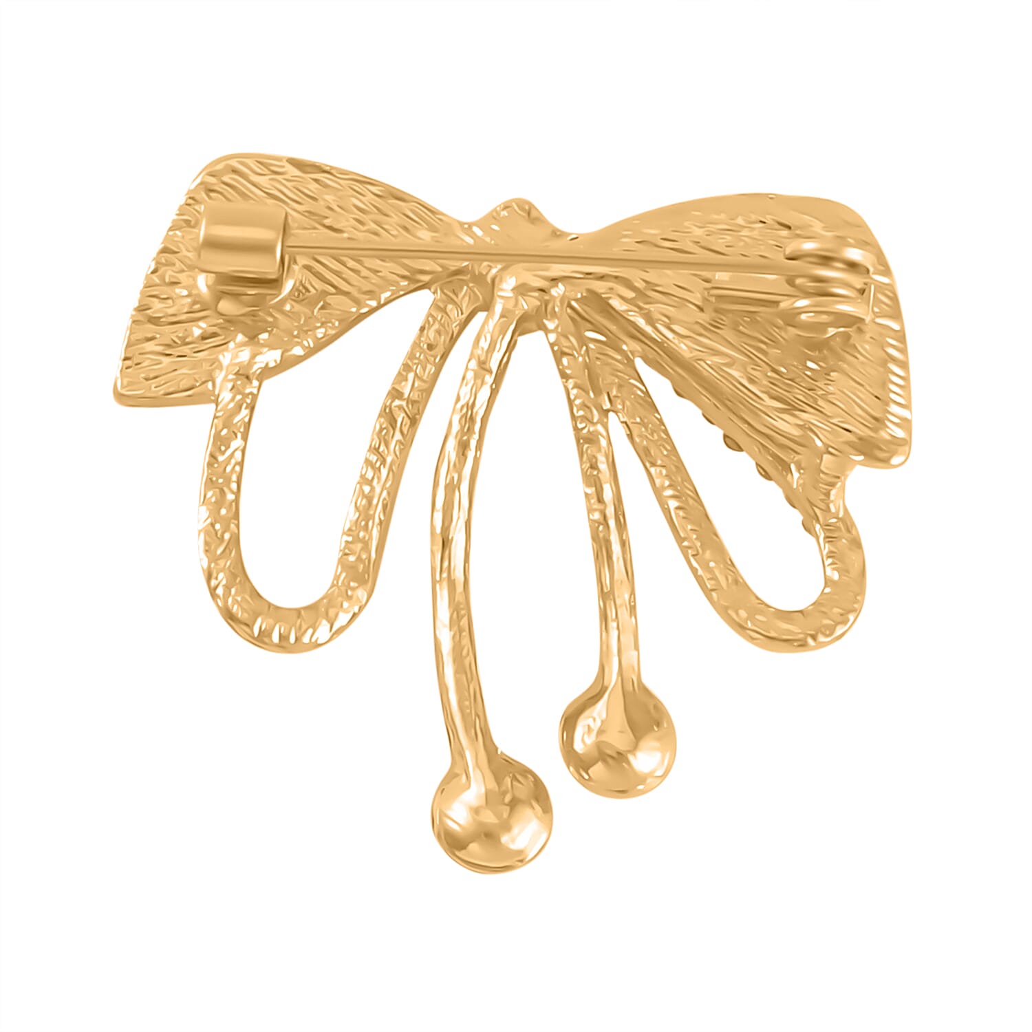 White Shell Pearl & White Austrian Crystal Brooch in Yellow Gold Tone