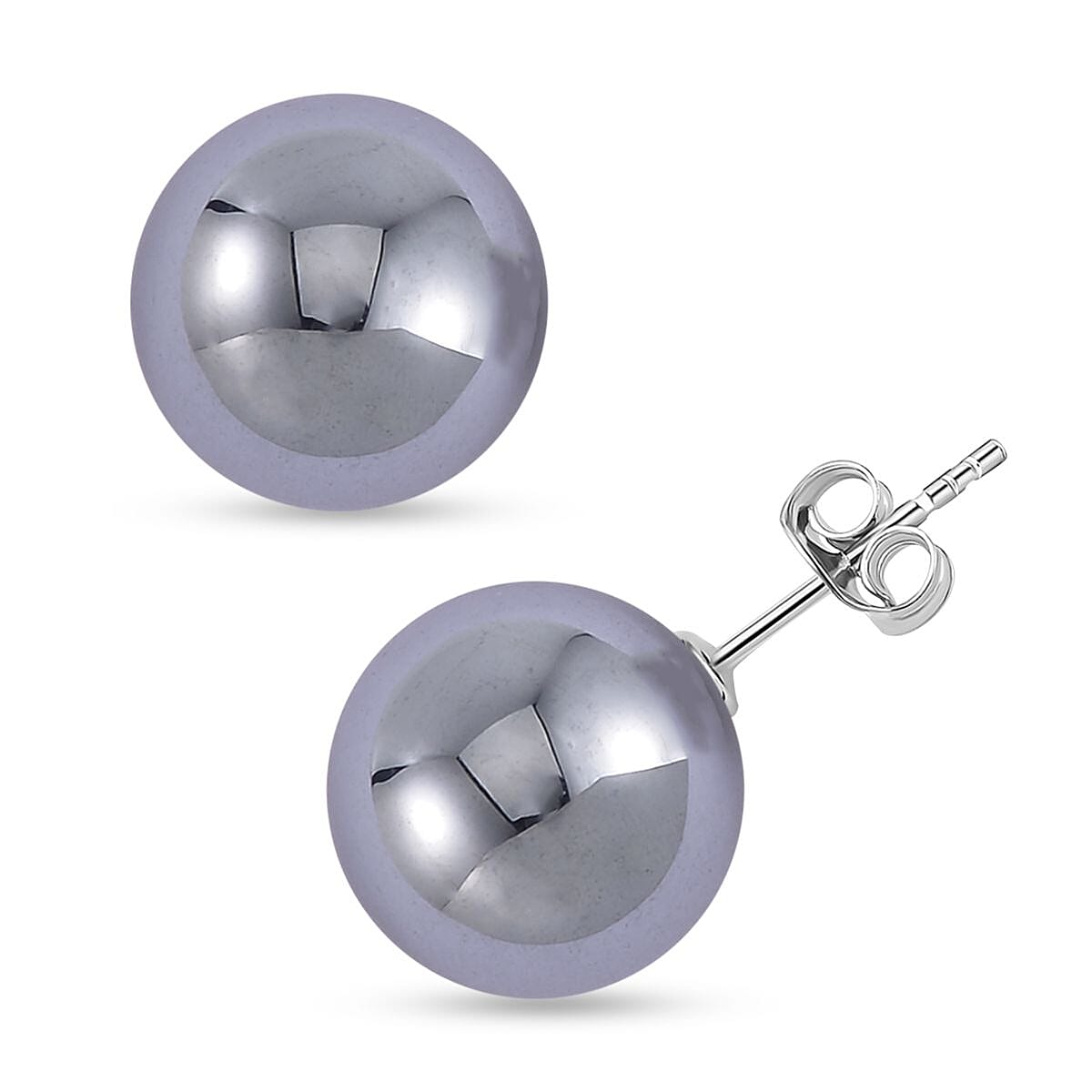 Terahertz Beads Solitaire Stud Earrings in Rhodium Overlay Sterling Silver