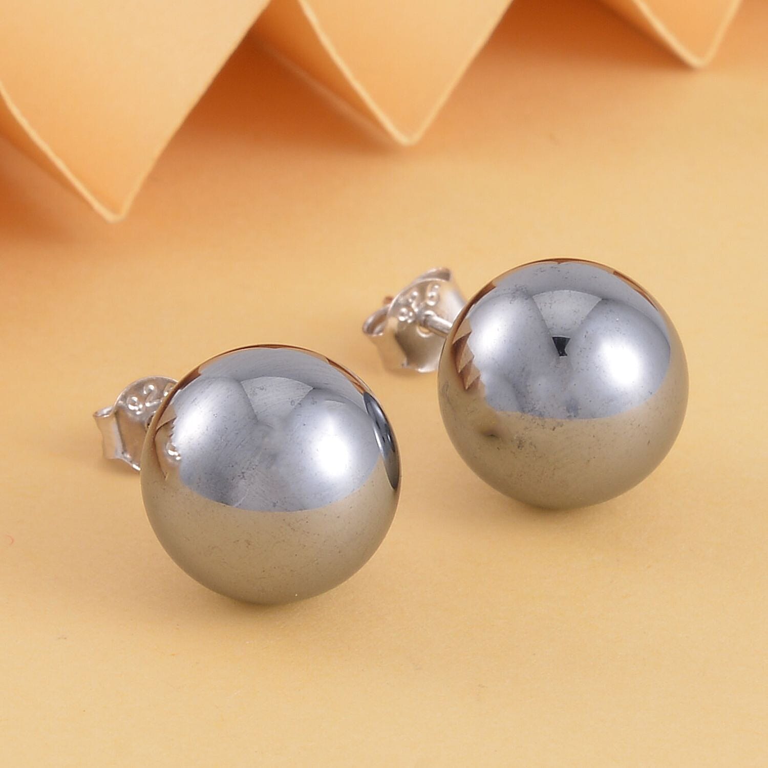 Terahertz Beads Solitaire Stud Earrings in Rhodium Overlay Sterling Silver