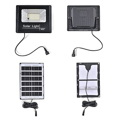 100% Energy Saving IP67 Water resistant Solar Light (144 LEDs) with Solar Panel and Remote Control - Black & Silver