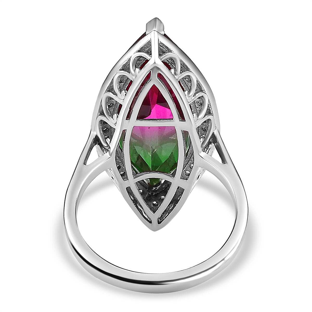 Watermelon Colour Tourmaline Quartz and Natural Zircon Ring in Platinum Overlay Sterling Silver 13.40 Ct