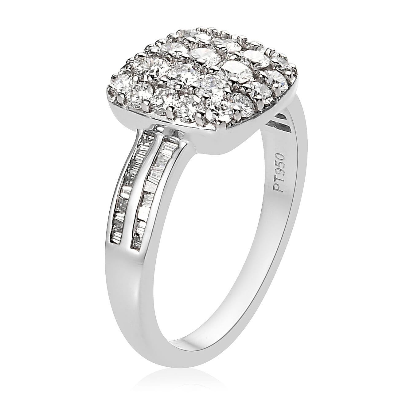 RHAPSODY 950 Platinum IGI Certified Diamond (VS-E-F) Cluster Ring 1.04 Ct, Platinum Wt 5.90 Gms