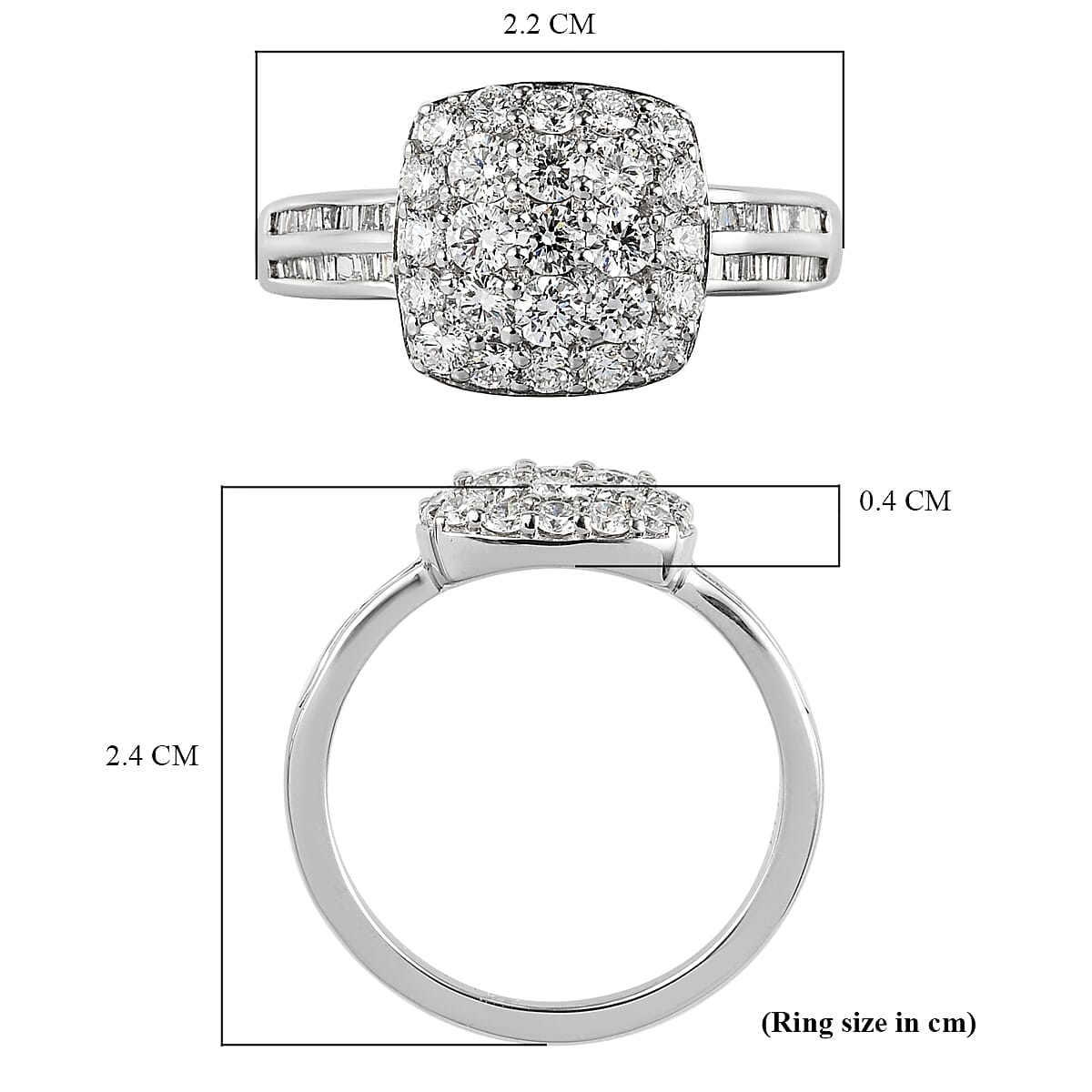 RHAPSODY 950 Platinum IGI Certified Diamond (VS-E-F) Cluster Ring 1.04 Ct, Platinum Wt 5.90 Gms