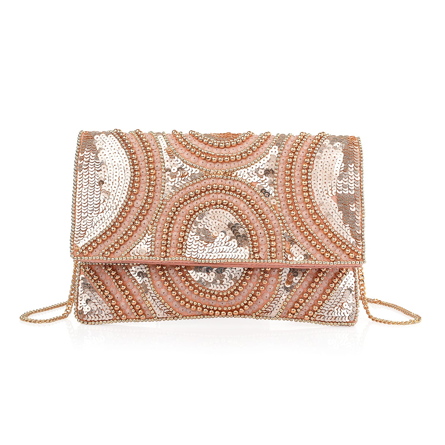 Hand embroidered Beaded Pattern Crossbody Clutch Bag with Shoulder Strap (Size 25x16 Cm) - Light Pink