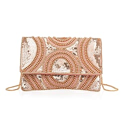 Hand embroidered Beaded Pattern Crossbody Clutch Bag with Shoulder Strap (Size 25x16 Cm) - Light Pink
