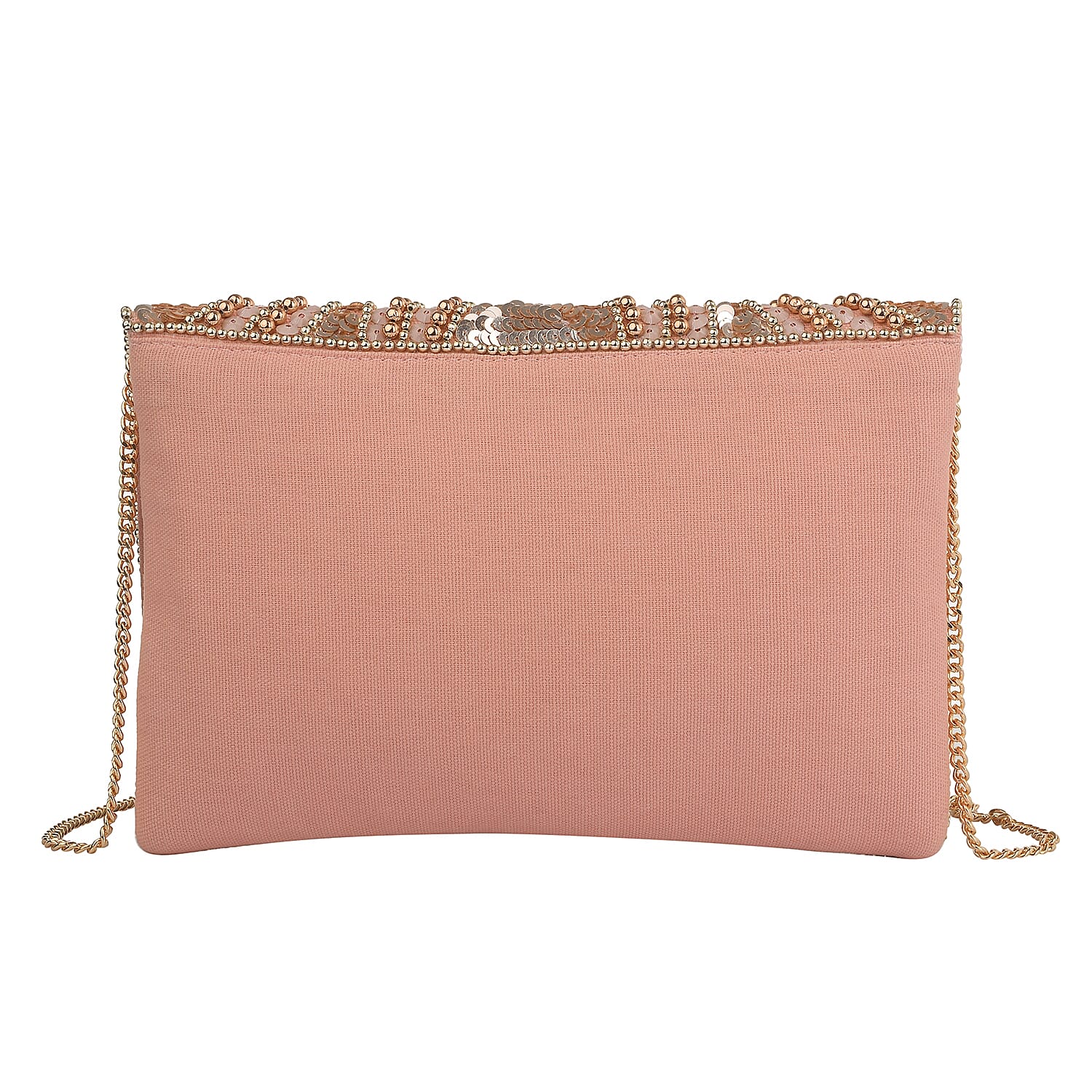 Hand embroidered Beaded Pattern Crossbody Clutch Bag with Shoulder Strap (Size 25x16 Cm) - Light Pink