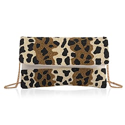 Beaded Pattern Crossbody Clutch Bag with Shoulder Strap (Size 25x16 Cm) - Black & White