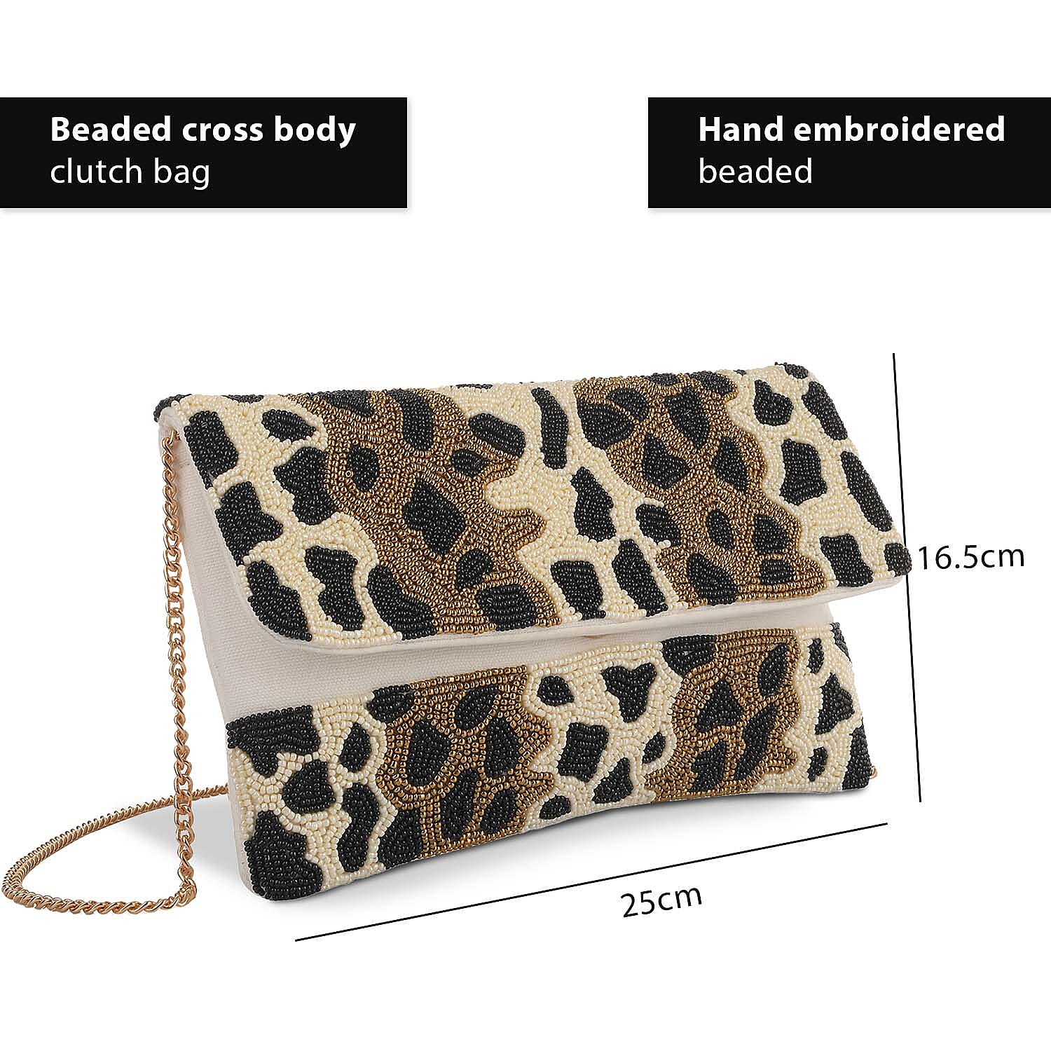 Hand embroidered Beaded Pattern Crossbody Clutch Bag with Shoulder Strap (Size 25x16 Cm) - Light Pink