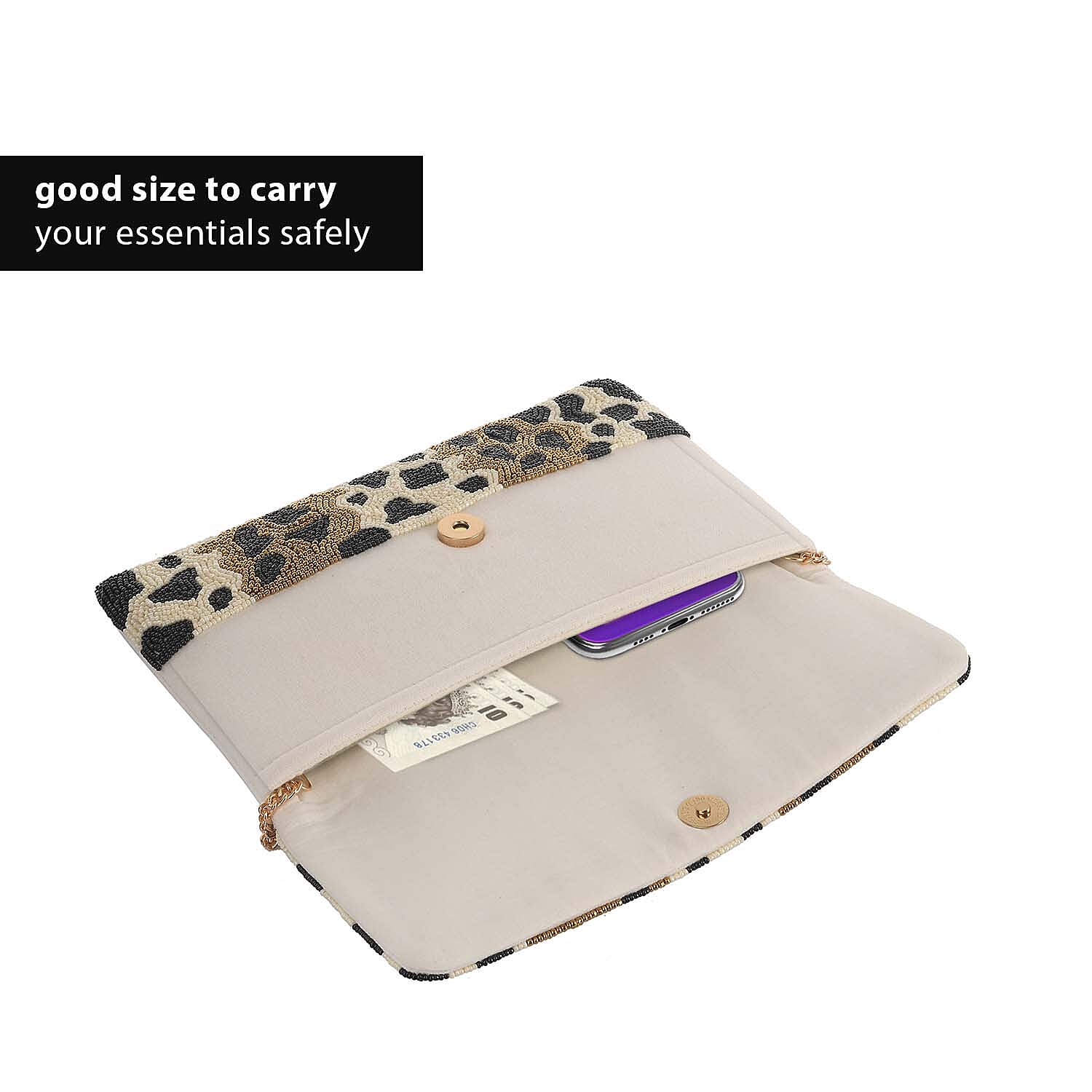 Hand embroidered Beaded Pattern Crossbody Clutch Bag with Shoulder Strap (Size 25x16 Cm) - Light Pink