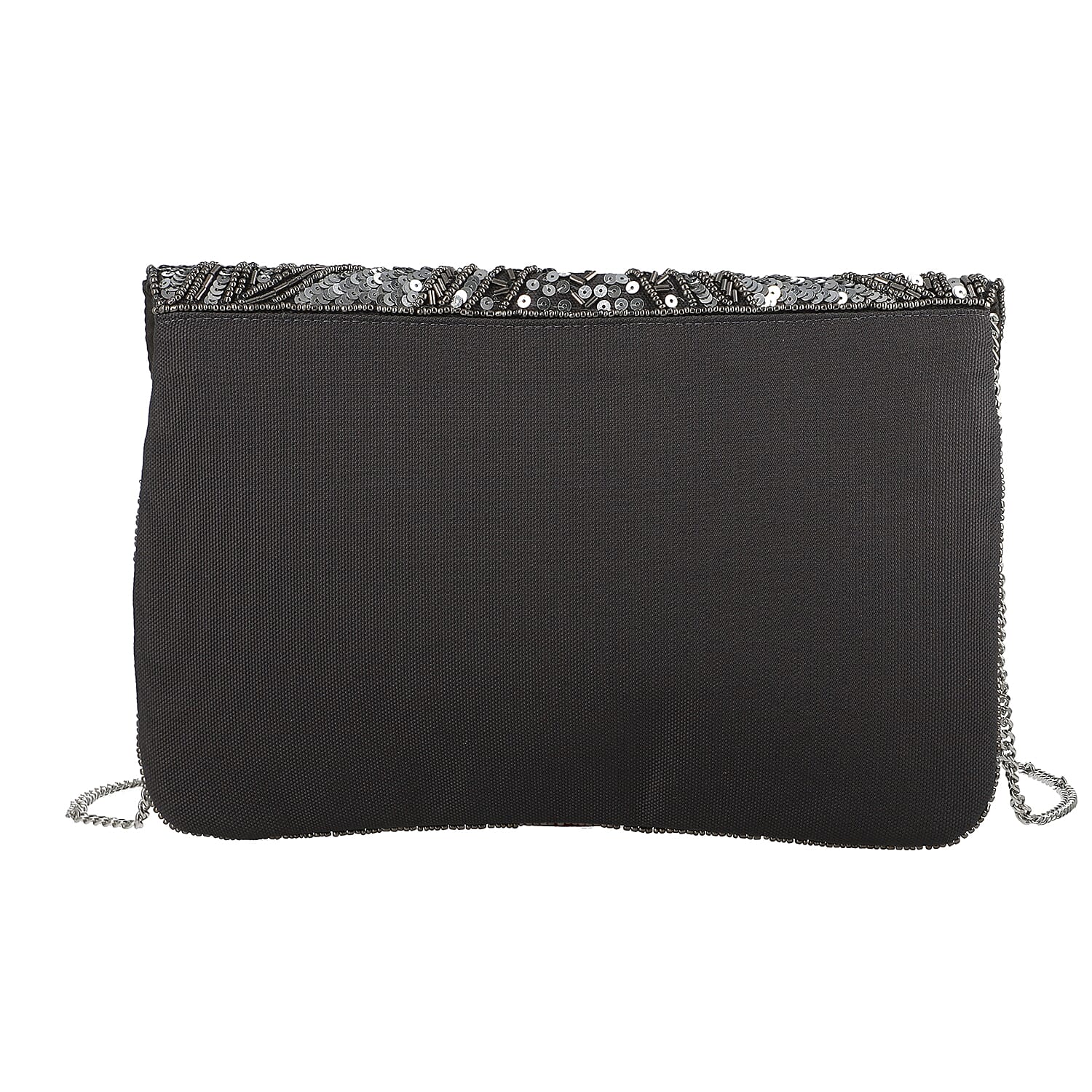 Hand embroidered Beaded Pattern Crossbody Clutch Bag with Shoulder Strap (Size 25x16 Cm) - Grey