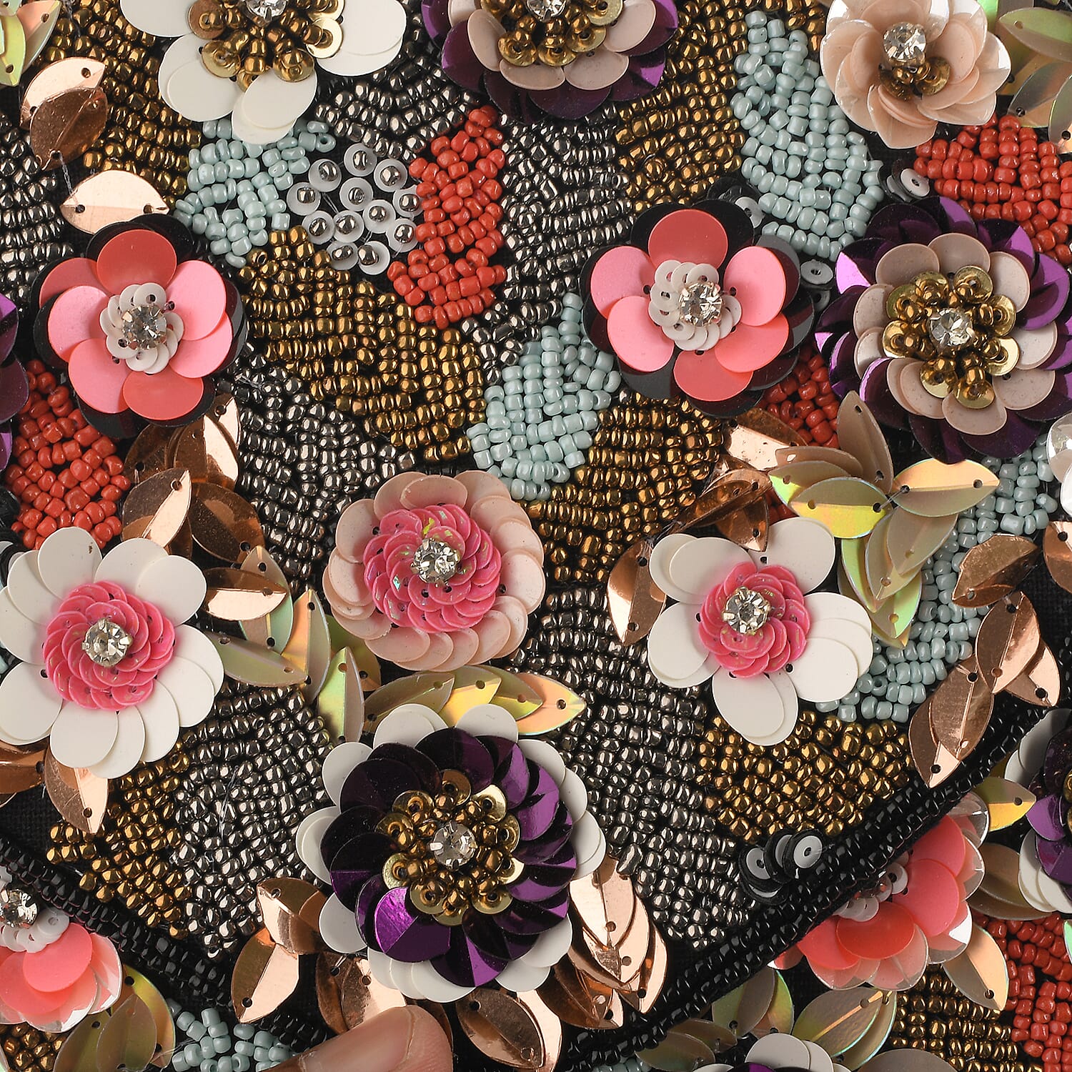 Hand embroidered Beaded Pattern Crossbody Clutch Bag with Shoulder Strap (Size 25x16 Cm) - Multi