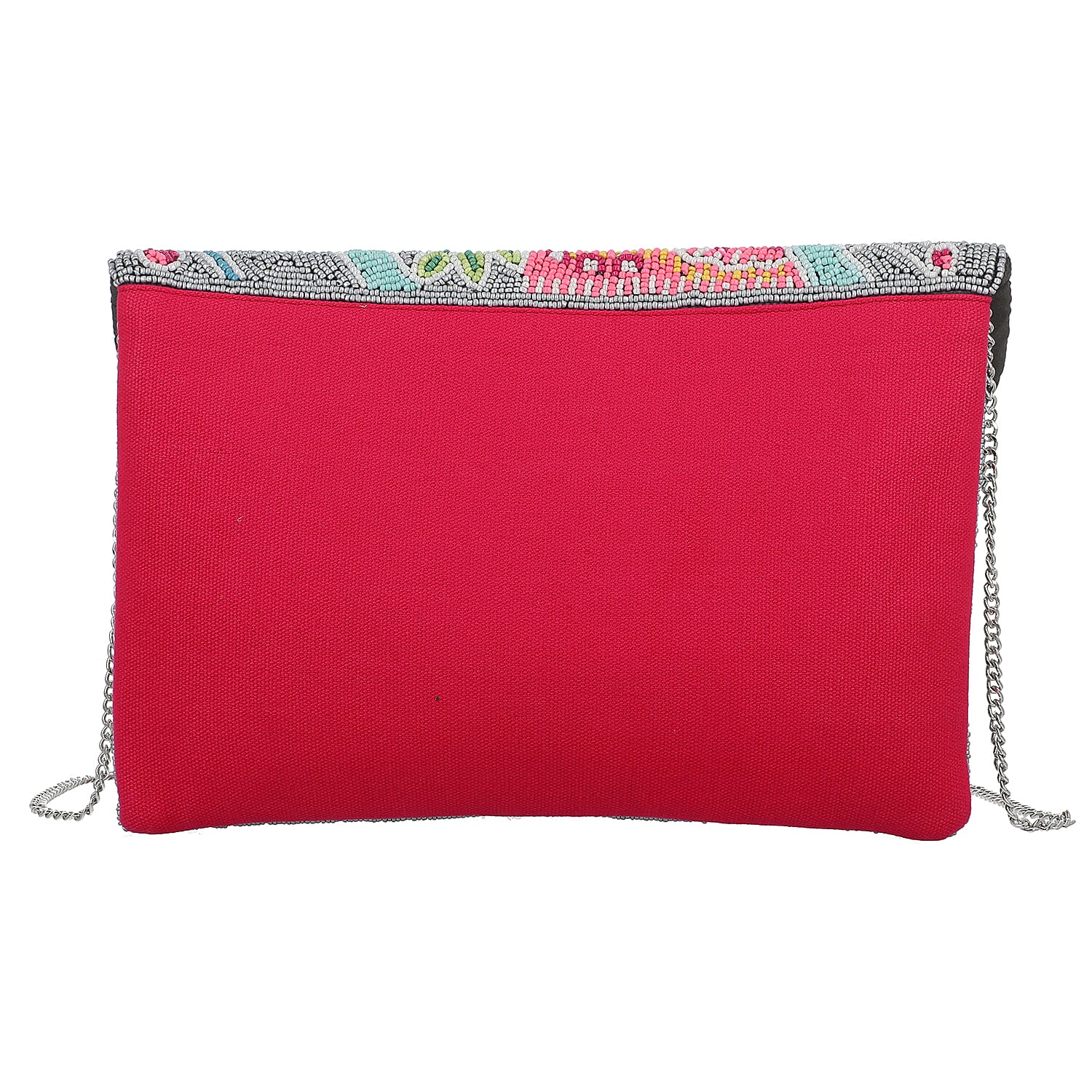 Hand embroidered Beaded Pattern Crossbody Clutch Bag with Shoulder Strap (Size 25x16 Cm) - Pink & Grey