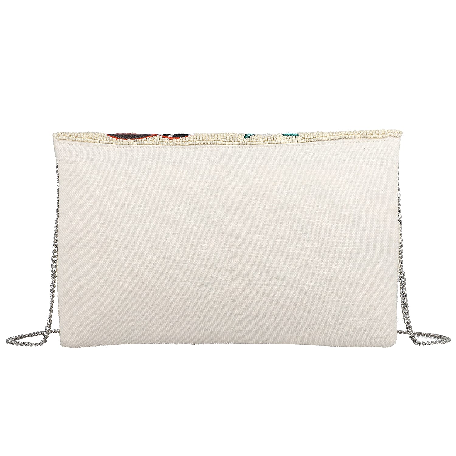 Hand embroidered Beaded Pattern Crossbody Clutch Bag with Shoulder Strap (Size 25x16 Cm) - Off White