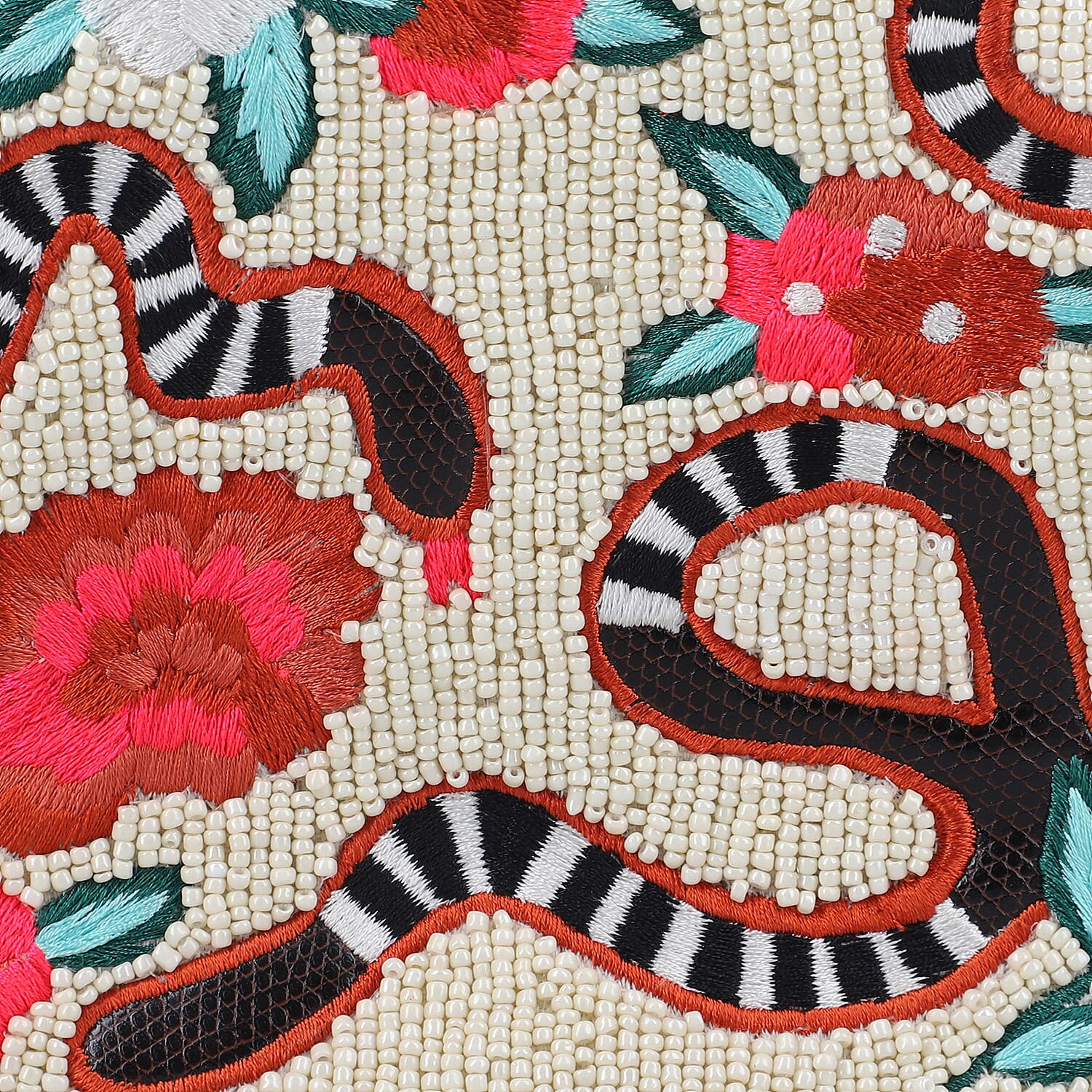 Hand embroidered Beaded Pattern Crossbody Clutch Bag with Shoulder Strap (Size 25x16 Cm) - Off White