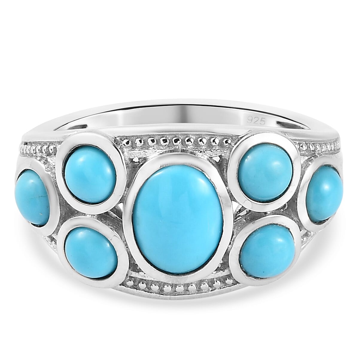 Arizona Sleeping Beauty Turquoise Cluster Ring in Platinum Overlay Sterling Silver 2.32 Ct.