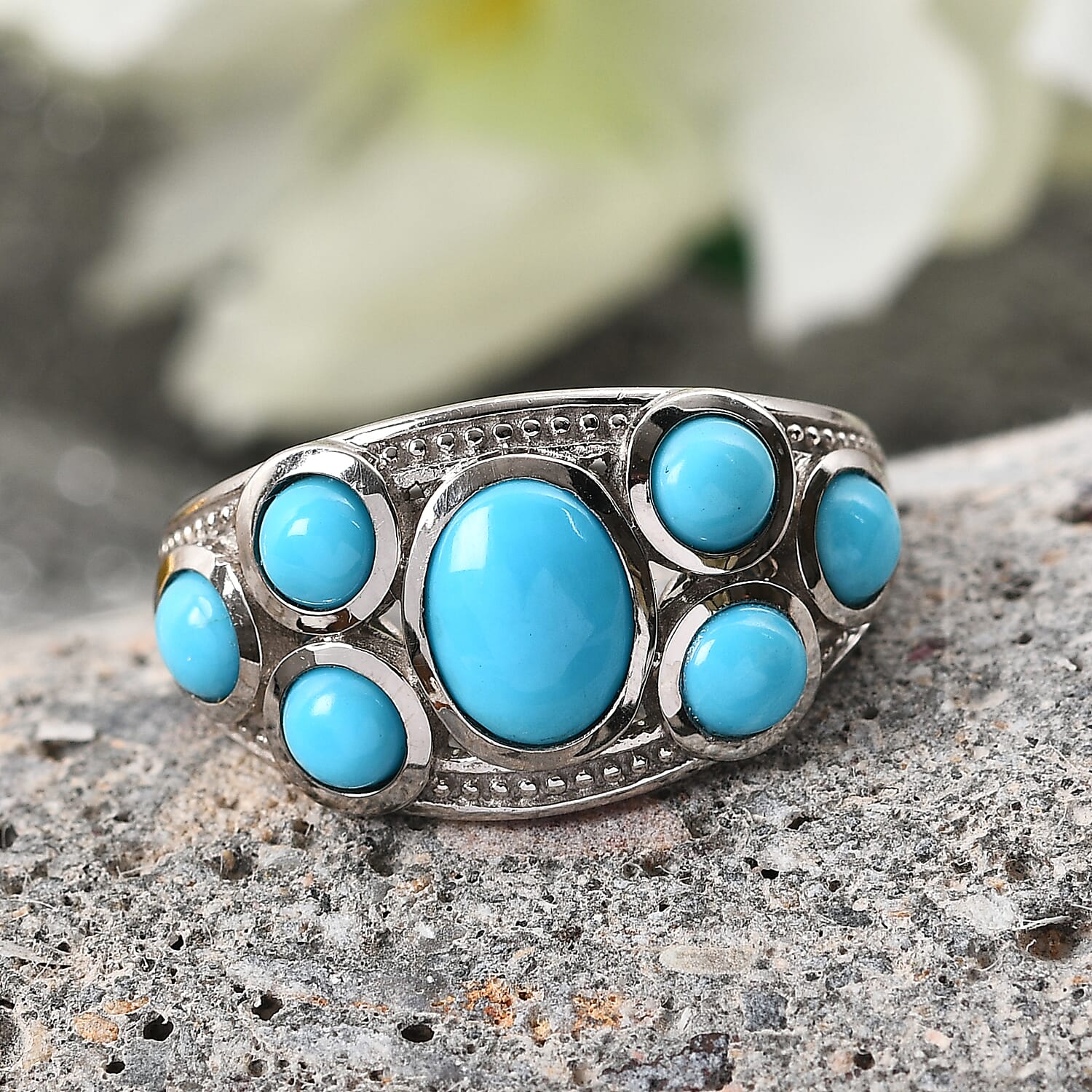 Arizona Sleeping Beauty Turquoise Cluster Ring in Platinum Overlay Sterling Silver 2.32 Ct.