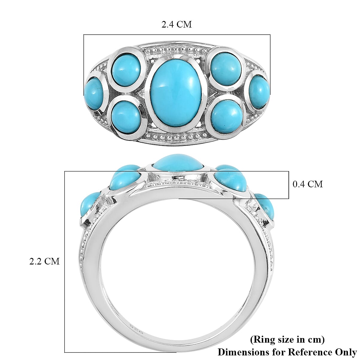 Arizona Sleeping Beauty Turquoise Cluster Ring in Platinum Overlay Sterling Silver 2.32 Ct.