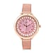 STRADA Japanese Movement Peach Dial Simulated Pink Sapphire Studded Water Resistant Watch with Rose Gold Colour Mesh Belt