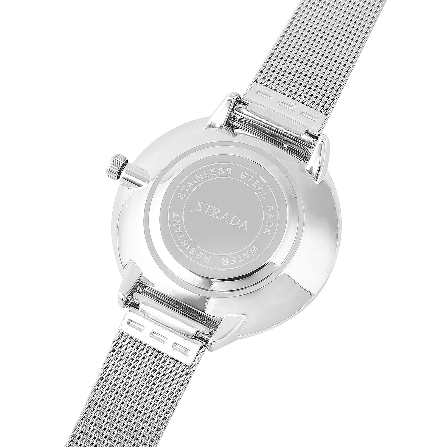 STRADA Japanese Movement Dark Green Dial Simulated Emerald Studded Water Resistant Watch with Silver Colour Mesh Belt