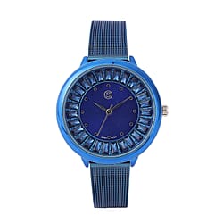 STRADA Japanese Movement Peach Dial Simulated Pink Sapphire Studded Water Resistant Watch with Rose Gold Colour Mesh Belt