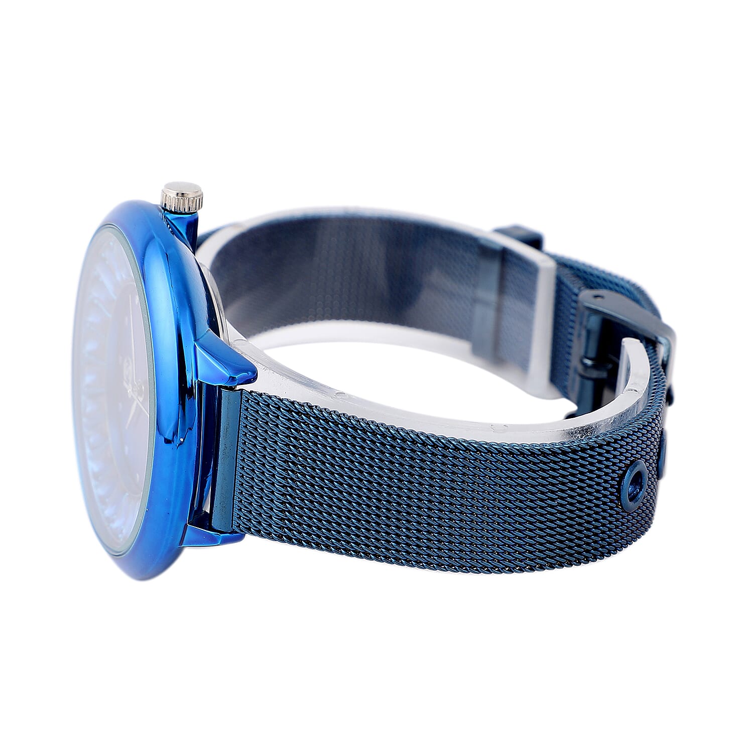 STRADA Japanese Movement Blue Dial Simulated Blue Sapphire Studded Water Resistant Watch with Blue Colour Mesh Belt