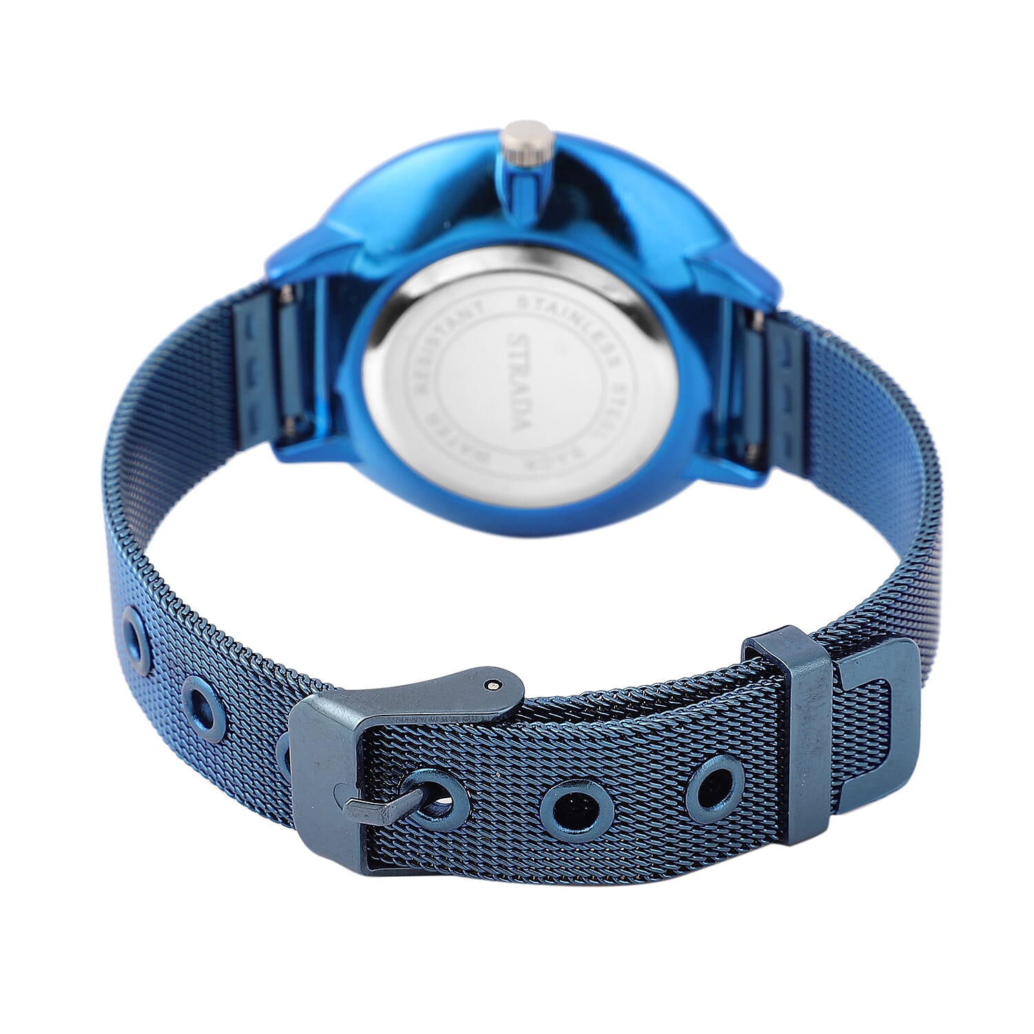 STRADA Japanese Movement Blue Dial Simulated Blue Sapphire Studded Water Resistant Watch with Blue Colour Mesh Belt